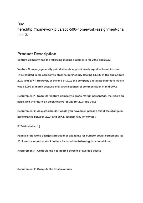 ACC 500 Homework Assignment - Chapter 2 SNHU