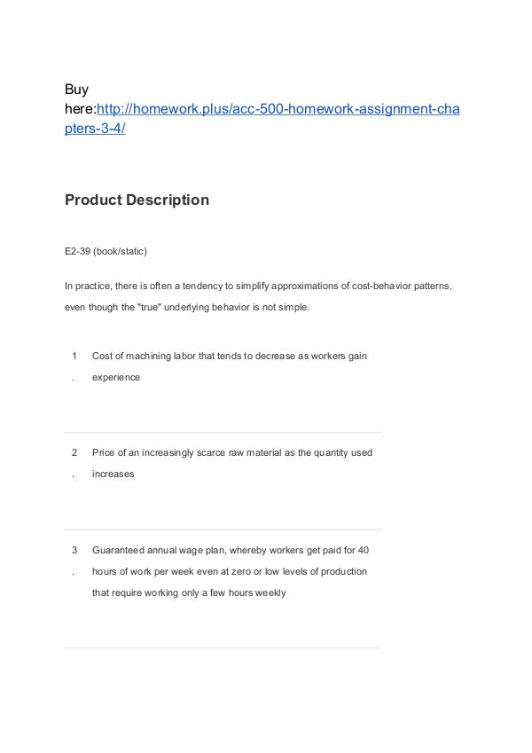 ACC 500 Homework Assignment - Chapters 3 & 4 SNHU