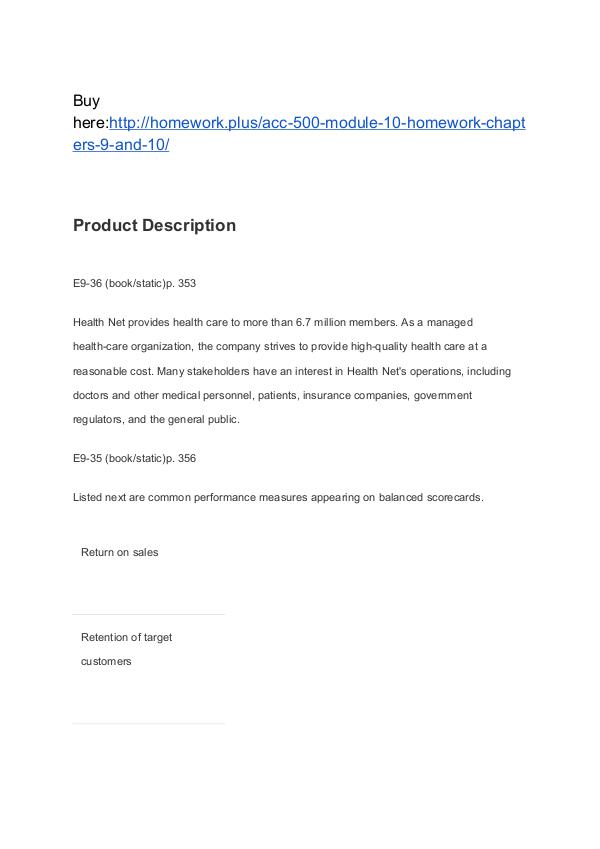 ACC 500 Module 10 Homework Chapters 9 and 10 SNHU