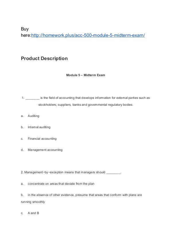 ACC 500 Module 5 Midterm Exam SNHU