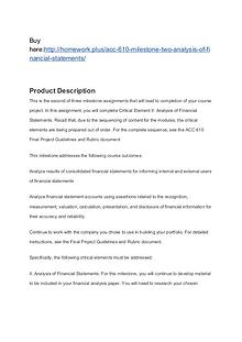 ACC 610 Milestone Two Analysis of Financial Statements