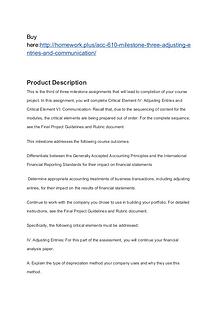 ACC 610 Milestone Three Adjusting Entries and Communication
