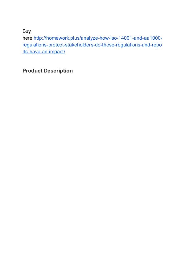 Analyze how ISO 14001 and AA1000 regulations protect stakeholders. Do SNHU