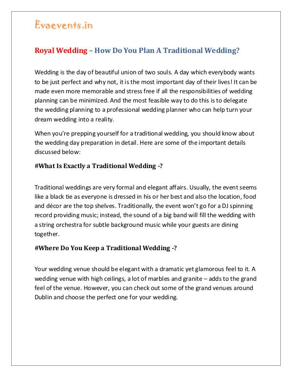 Royal Wedding – How Do You Plan A Traditional Wedding? Royal Wedding – How Do You Plan A Traditional Wedd