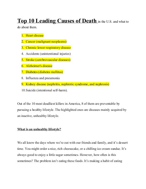 Top 10 Leading Causes of Death in the U.S Top 10 Leading Causes of Death in the U.S