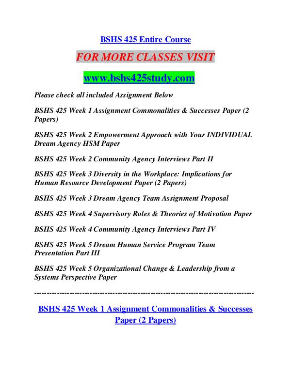 BSHS 425 STUDY Career Begins/bshs425study.com BSHS 425 STUDY Career Begins/bshs425study.com