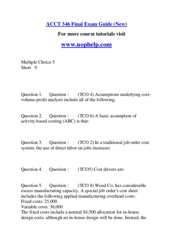 ACCT 346 Endless Education /uophelp.com ACCT 346 Endless Education /uophelp.com