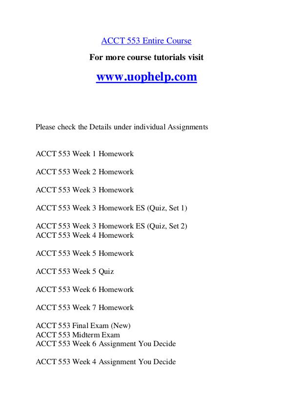 ACCT 553 Endless Education /uophelp.com ACCT 553 Endless Education /uophelp.com