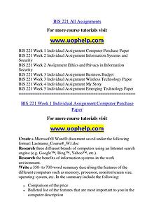 BIS 221 Endless Education /uophelp.com