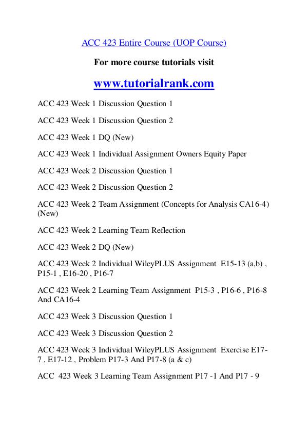 ACC 423  Course Great Wisdom / tutorialrank.com ACC 423  Course Great Wisdom / tutorialrank.com