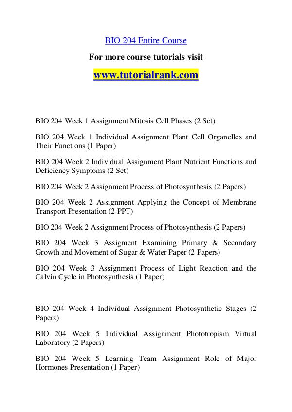 BIO 204 Course Great Wisdom / tutorialrank.com BIO 204 Course Great Wisdom / tutorialrank.com