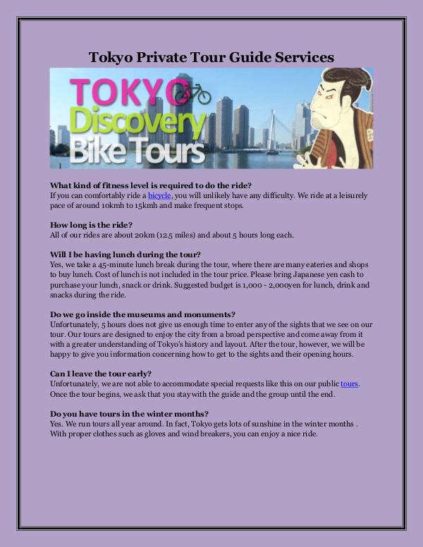 Tokyo Private Tour Guide Services