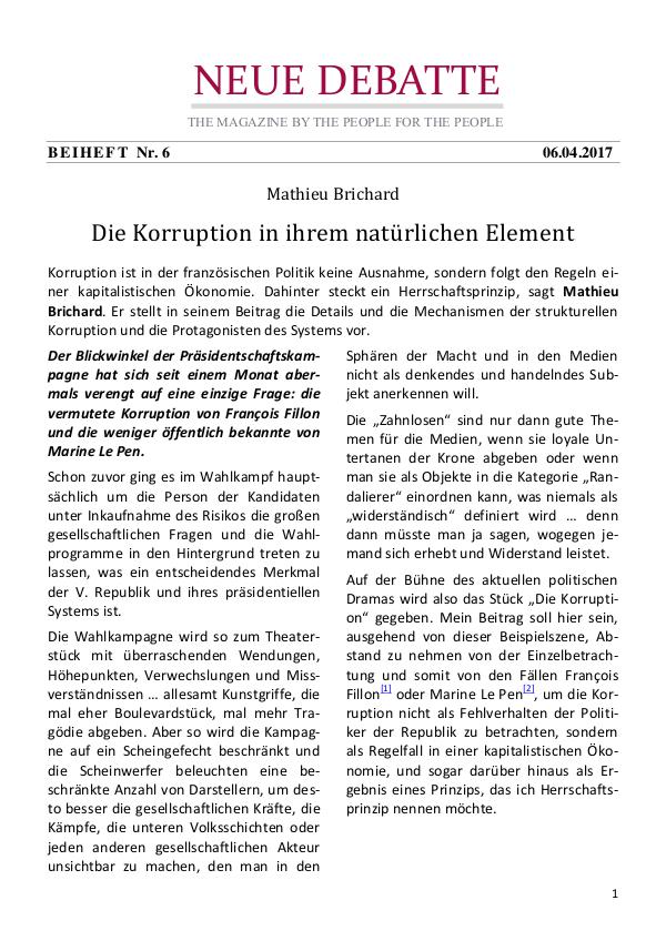 Neue Debatte - Beiheft #006 - 04/2017 Über die Korruption in Frankreich