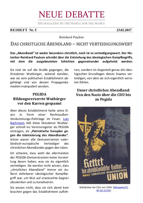 Neue Debatte - Beiheft #005 - 04/2017 Christliches Abendland - Nicht verteidigungswert!