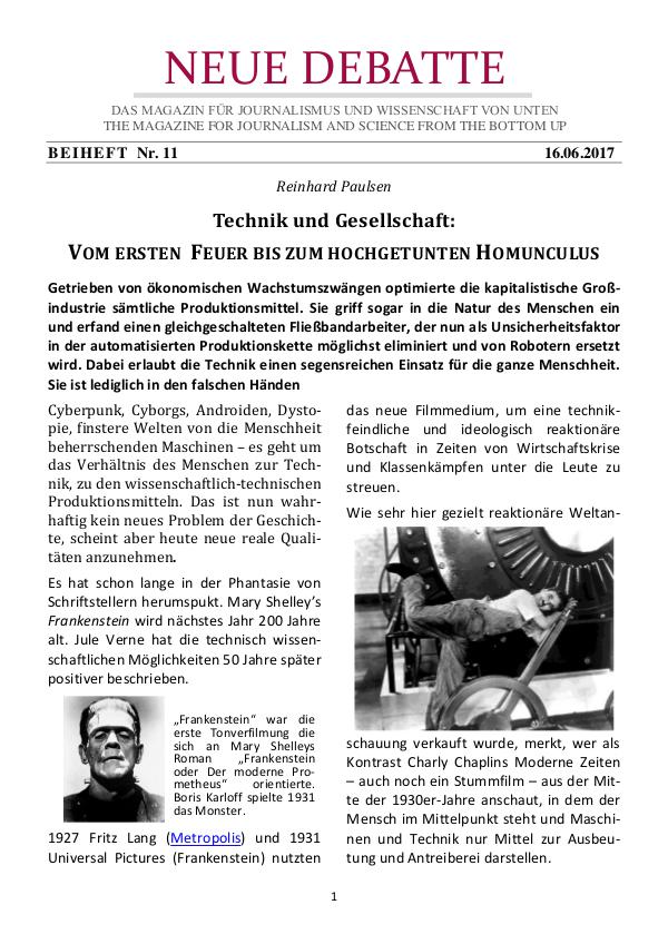 Modern Times: Vom ersten Feuer bis zum hochgetunten Homunculus Neue Debatte - Beiheft #011 - 07/2017