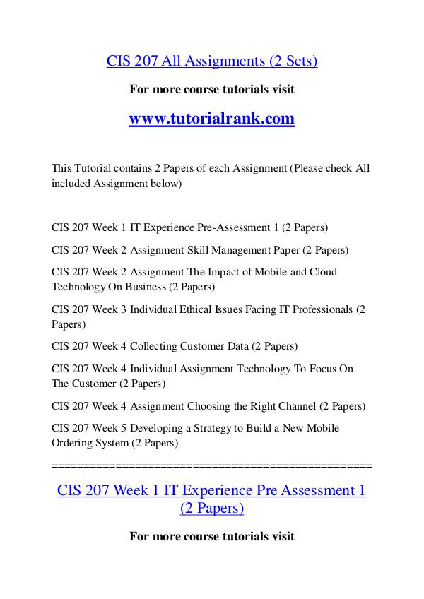 CIS 207 Course Great Wisdom / tutorialrank.com CIS 207 Course Great Wisdom / tutorialrank.com