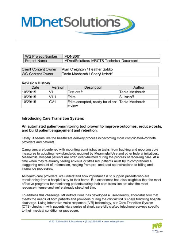 MDnetSolutions Care Transition System