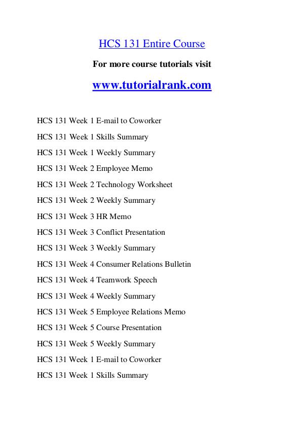 HCS 131 Course Great Wisdom / tutorialrank.com HCS 131 Course Great Wisdom / tutorialrank.com