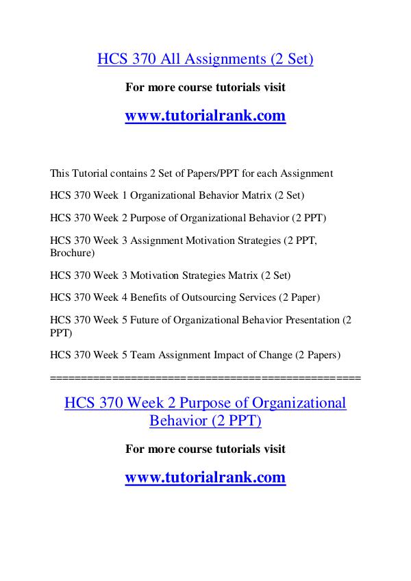 HCS 370 Course Great Wisdom / tutorialrank.com HCS 370 Course Great Wisdom / tutorialrank.com