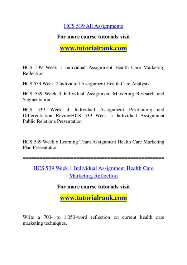 HCS 539 Course Great Wisdom / tutorialrank.com HCS 539 Course Great Wisdom / tutorialrank.com