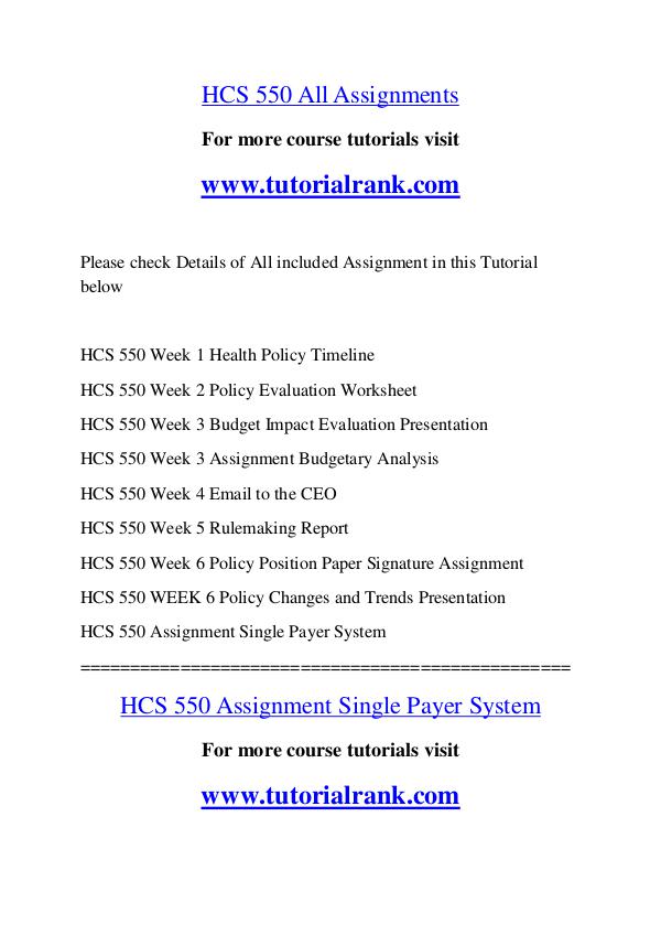 HCS 550 Course Great Wisdom / tutorialrank.com HCS 550 Course Great Wisdom / tutorialrank.com