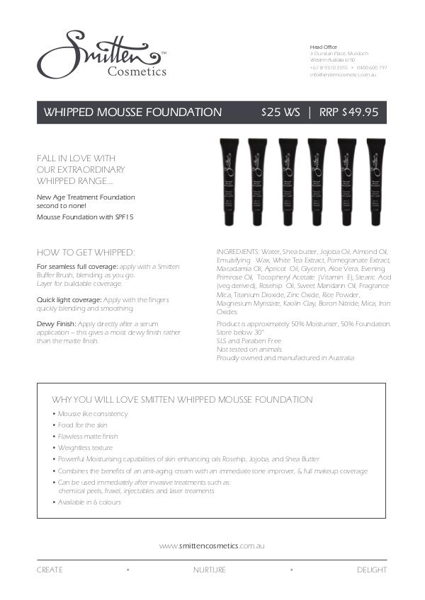 Smitten Cosmetics Product Information Smitten Cosmetics Information Sheets