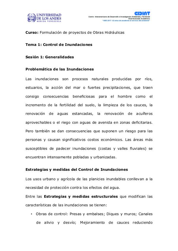 Generalidades del Control de Inundaciones Generalidades del Control de Inundaciones