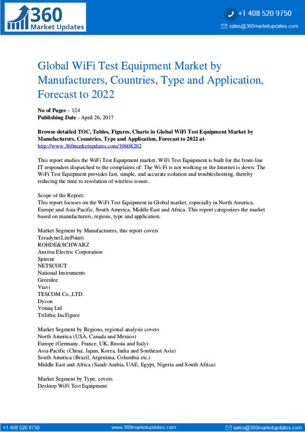 Reports- WiFi Test Equipment Market Analysis