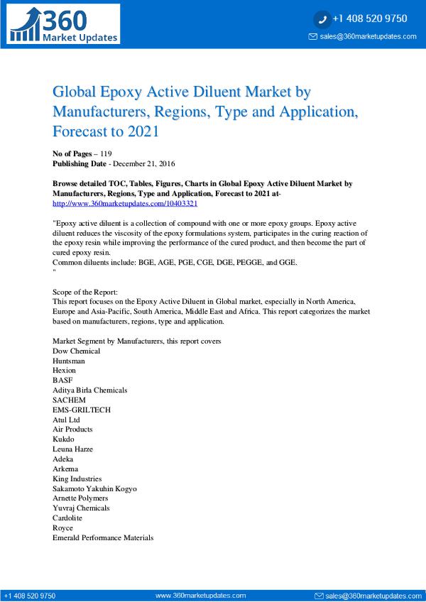 Reports- Epoxy Active Diluent Market Growth