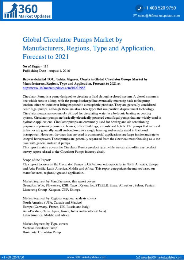 Reports- Circulator Pumps Market Growth Forecast Analysis