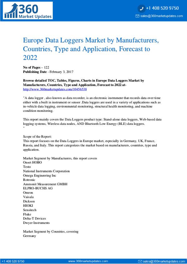 Data Loggers Market Outlook to 2022