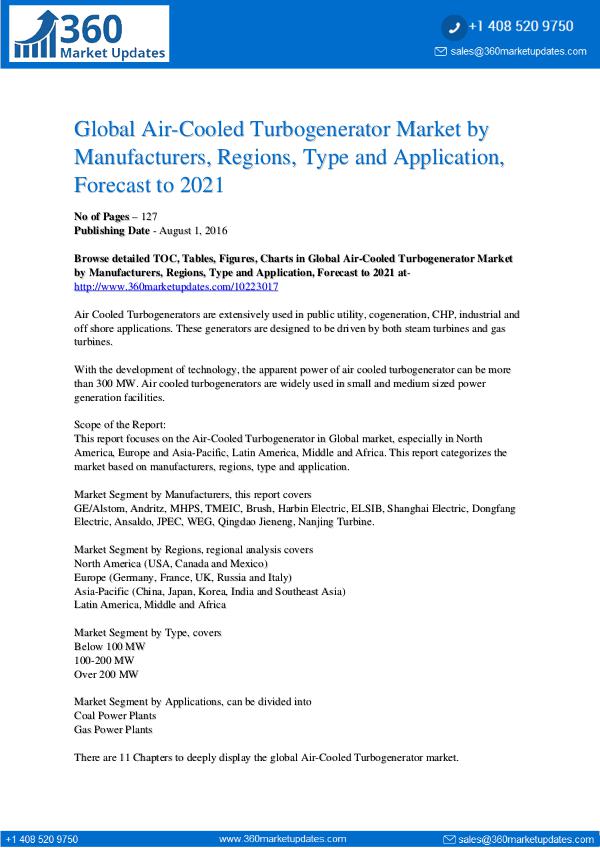 Air Cooled Turbogenerator Market Outlook 2021