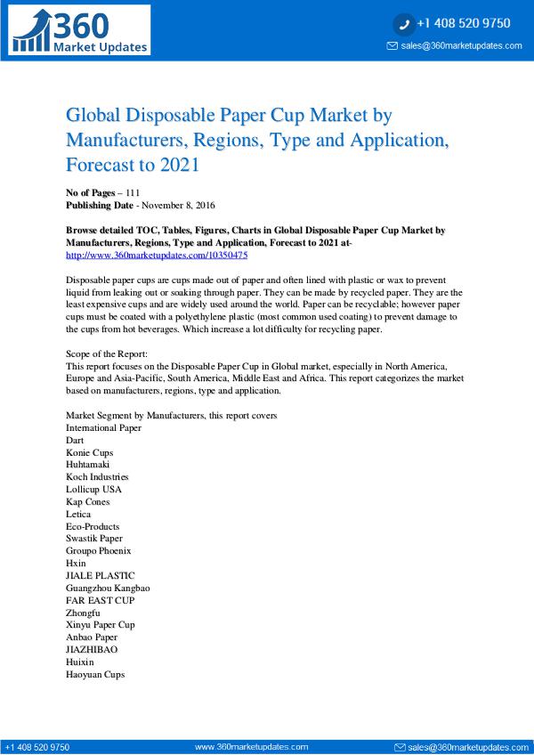 Disposable Paper Cup Market Analysis