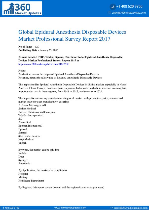 Reports- Epidural Anesthesia Disposable Devices Market