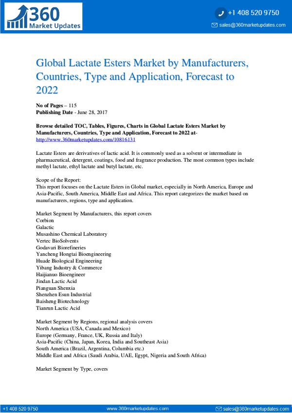 Reports- Lactate Esters Market Overview