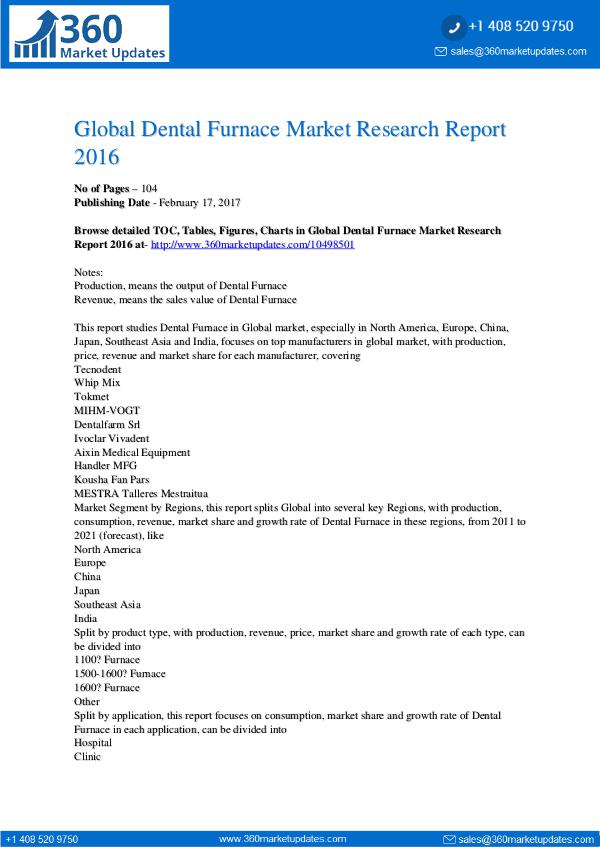 Dental Furnace Market 2017 By Top Manufacturers, Growth, Emerging Dental Furnace Market