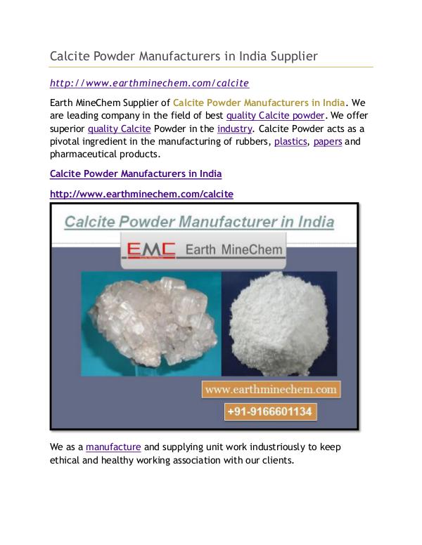 Calcite Powder Manufacturers in India Supplier