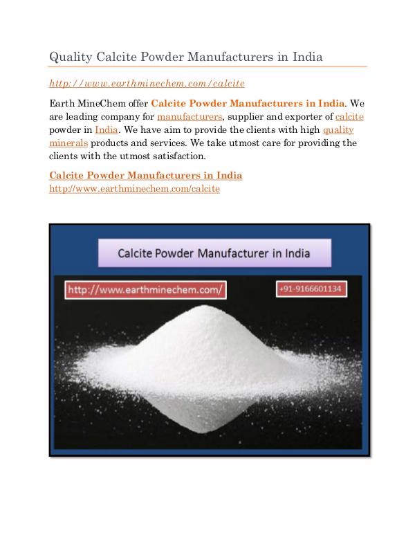 Quality Calcite Powder Manufacturers in India