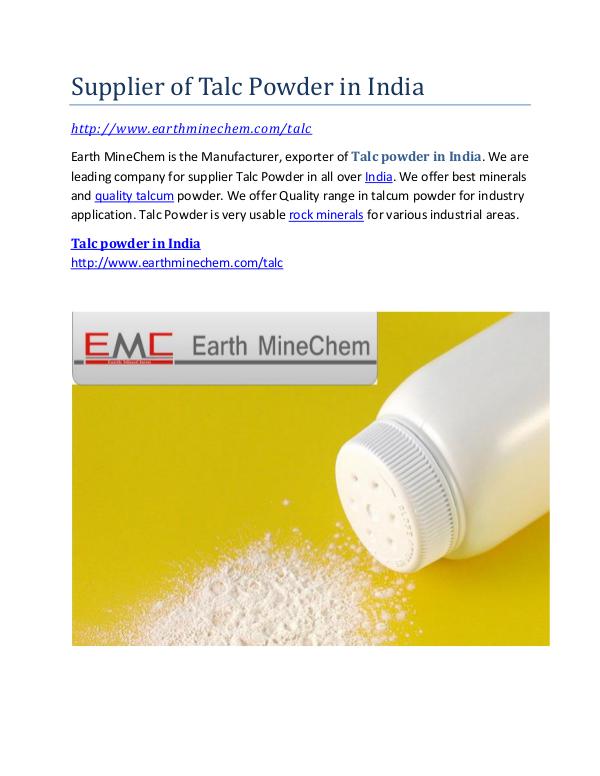 Talc powder in India Supplier of Talc Powder in India