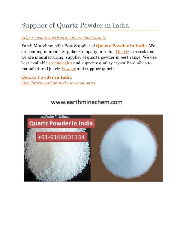 Supplier of Quartz Powder in India