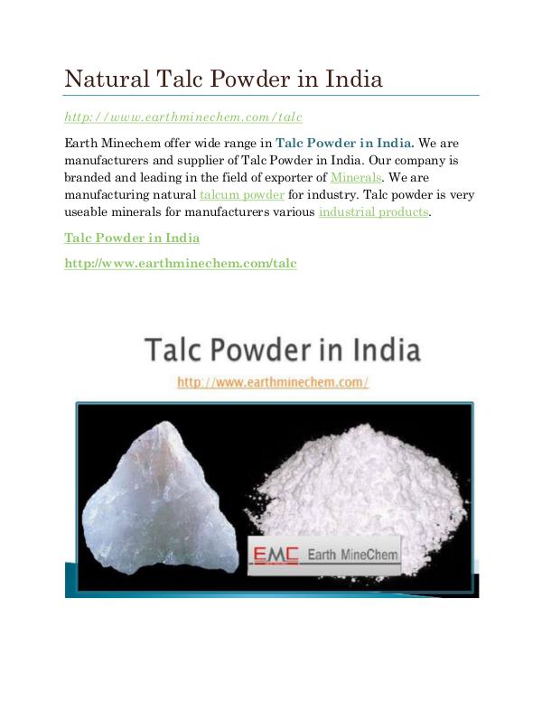 Natural Talc Powder in India