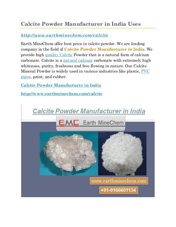 Calcite Powder Manufacturer in India Uses