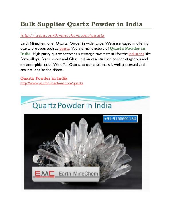 Bulk Supplier Quartz Powder in India