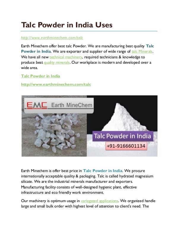 Talc Powder in India Uses