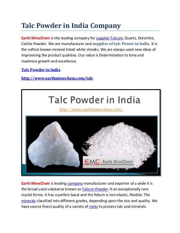 Talc powder in India Talc Powder in India Company