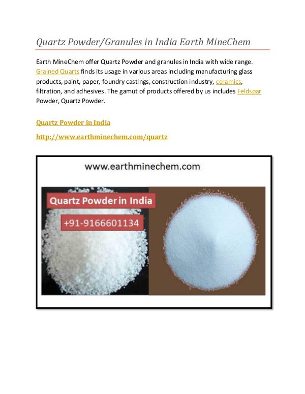 Quartz PowderGranules in India Earth MineChem