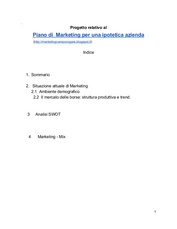 Simulazione di un Piano di Marketing 5 Aprile 2017