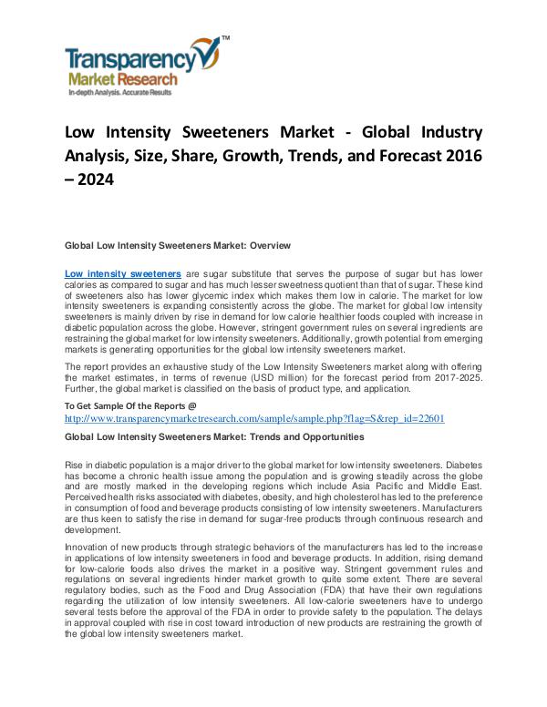 Low Intensity Sweeteners Market Trends, Growth, Analysis and Forecast Low Intensity Sweeteners Market