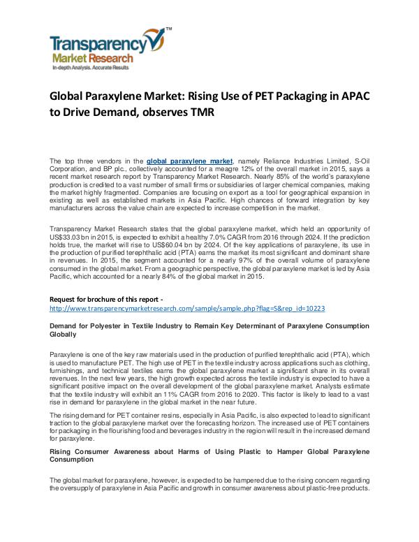 Paraxylene Market Growth, Trend, Price, Demand and Forecasts To 2024 Global Paraxylene Market