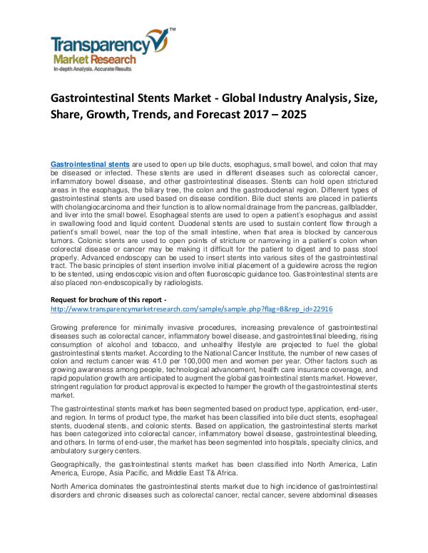 Gastrointestinal Stents Market Growth, Price, Demand and Forecast Gastrointestinal Stents Market - Global Industry A